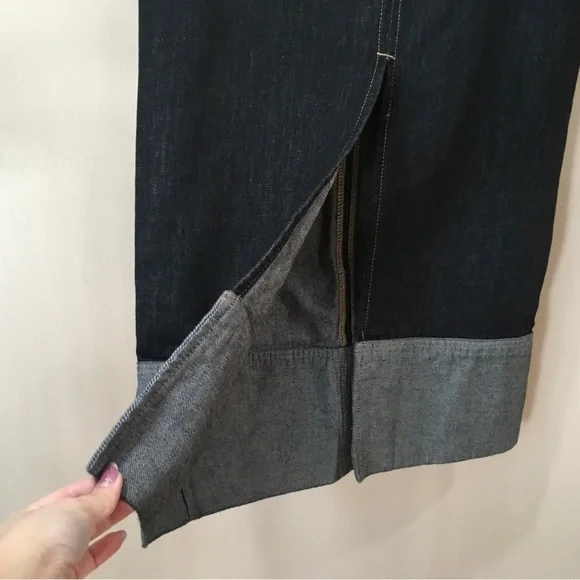 Zara Denim Slit Midi Skirt Dark Blue Zip Hi Waist Women’s Small 9632/271 Y2K 90s - Picture 7 of 10